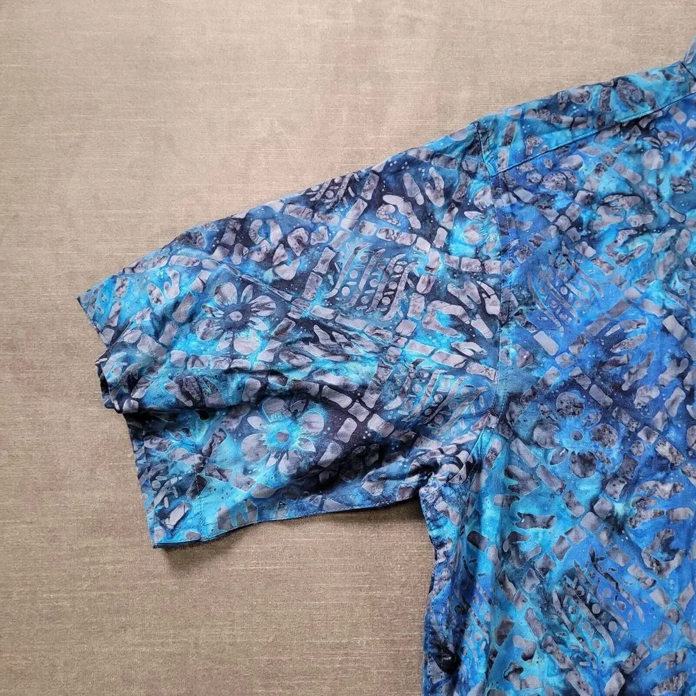 Banana Republic Geometric Blue‎ Hawaiian Shirt Mens Size Large